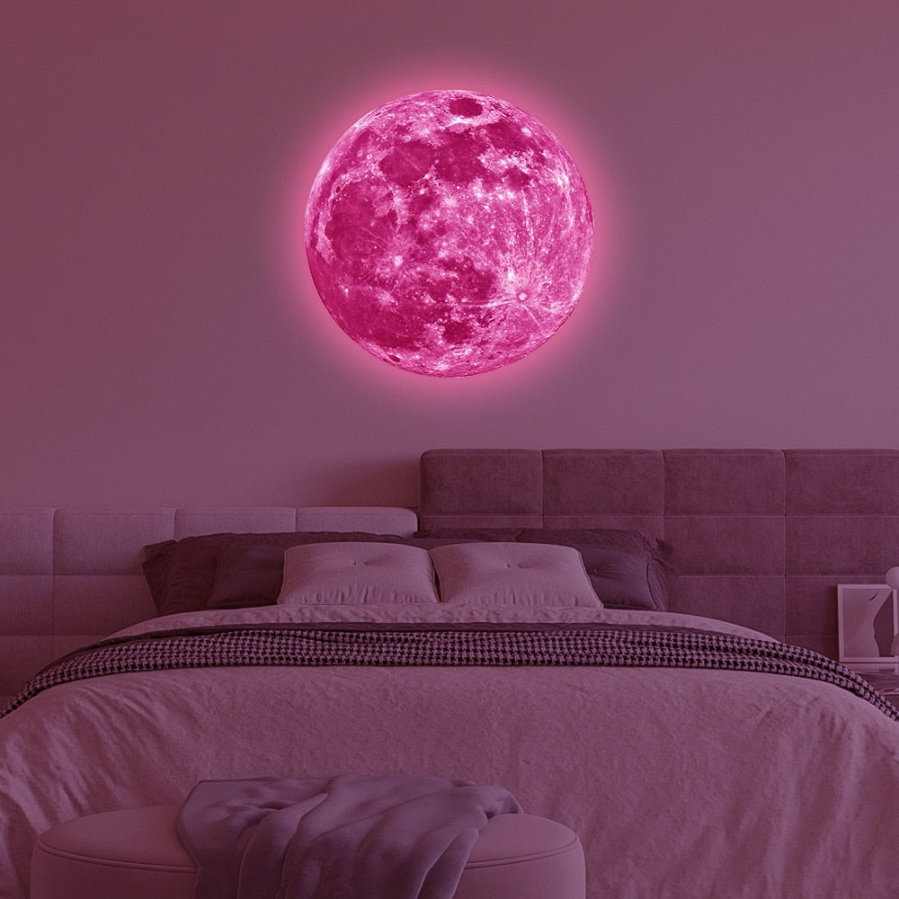 Aesthetic 3D Luminous Moon Wall Sticker Glow In The Dark Fluorescent Sticker