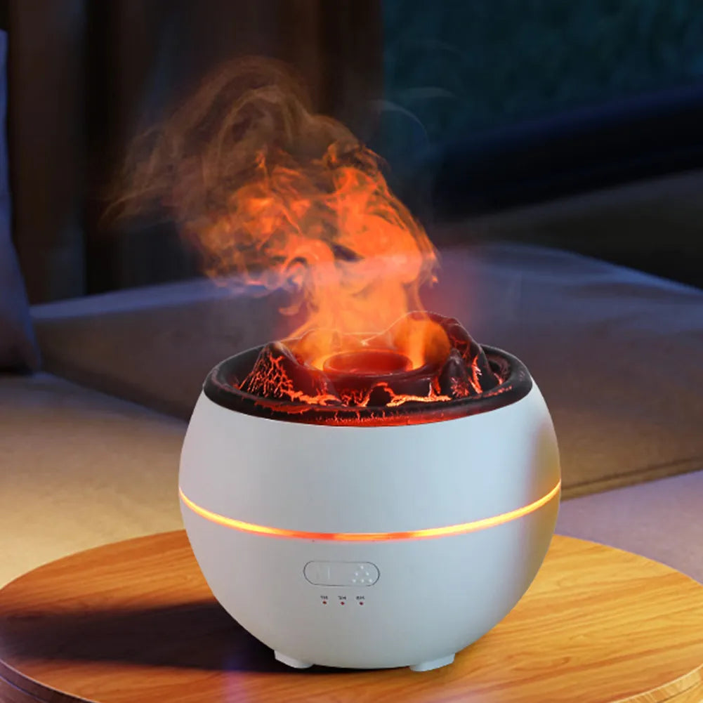 Flame Volcano Air Humidifier USB Aroma Diffuser Essential Oils Diffuser  Ultrasonic Fogger Sprayer Night Light for Home Office