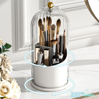 360° Rotating Makeup Brush Holder With Lid Luxury Cosmetic Organizer